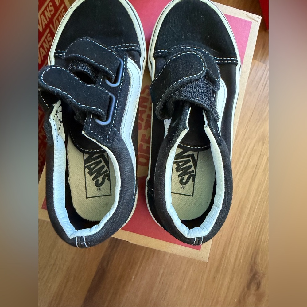 Vans Kids Black and White Velcro Sneakers